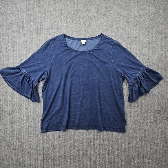 Chicos Shirt Womens 4 US XXL Blue Ruffle Sleeve Lightweight Preppy Classic - Picture 1 of 6
